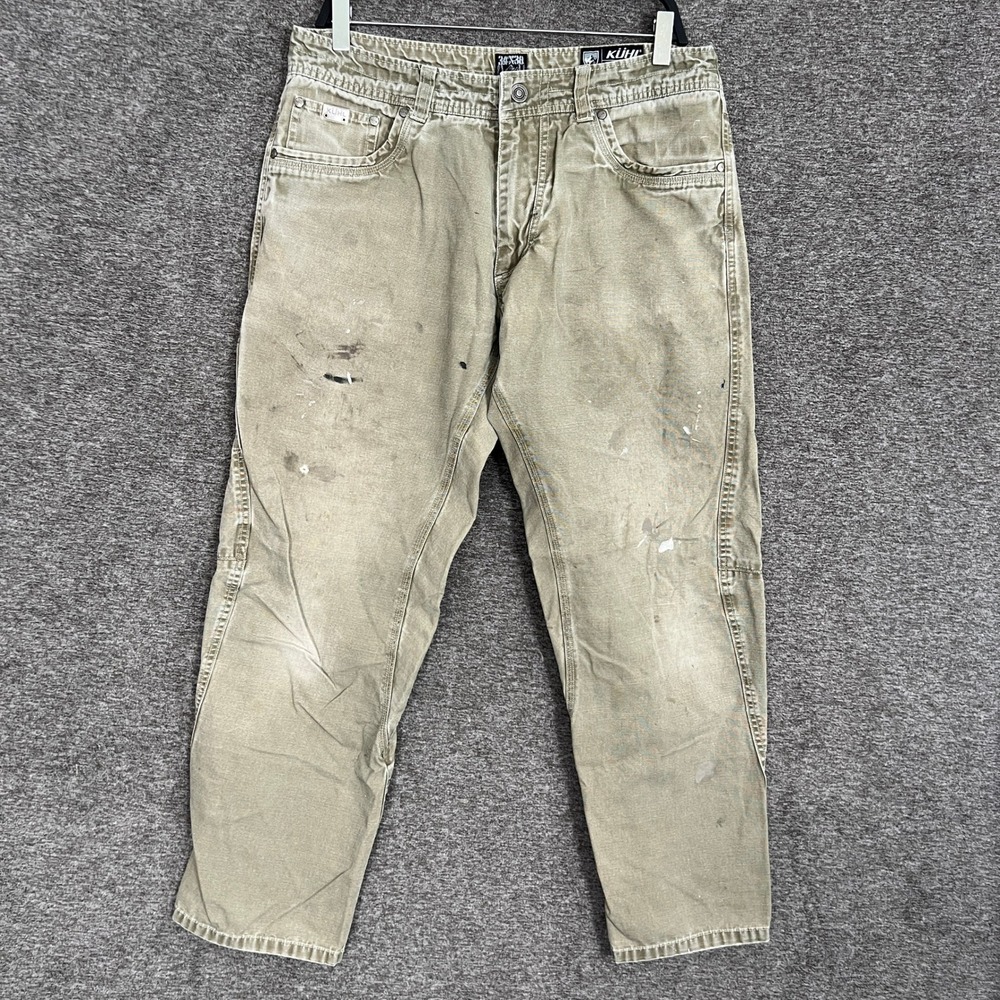 Kuhl Outkast Mens 34x30‎ Beige Canvas Carpenter Pants Workwear Grunge Distressed